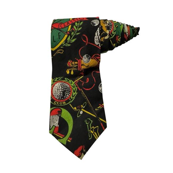 Tango By Max Raab Golfing Gold Clubs 100% Cotton Vintage Necktie - Picture 1 of 6